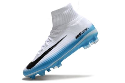 Nike Zoom Mercurial Superfly 5 Elite FG High-Tops Soccer Cleats - White/Black/Blue