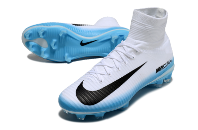 Nike Zoom Mercurial Superfly 5 Elite FG High-Tops Soccer Cleats - White/Black/Blue