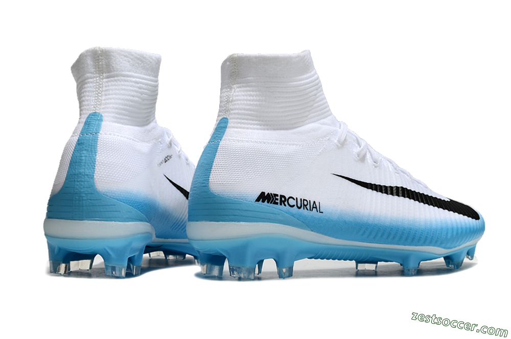 Nike Zoom Mercurial Superfly 5 Elite FG High-Tops Soccer Cleats - White/Black/Blue 6