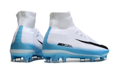 Nike Zoom Mercurial Superfly 5 Elite FG High-Tops Soccer Cleats - White/Black/Blue