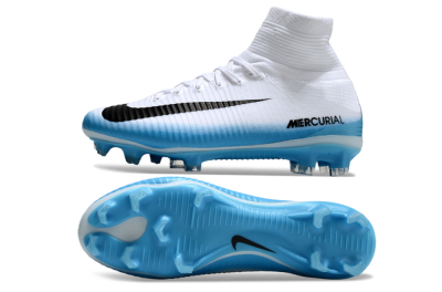 Nike Zoom Mercurial Superfly 5 Elite FG High-Tops Soccer Cleats - White/Black/Blue