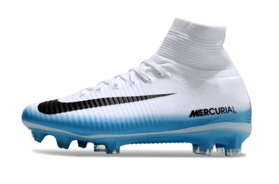 Nike Zoom Mercurial Superfly 5 Elite FG High-Tops Soccer Cleats - White/Black/Blue