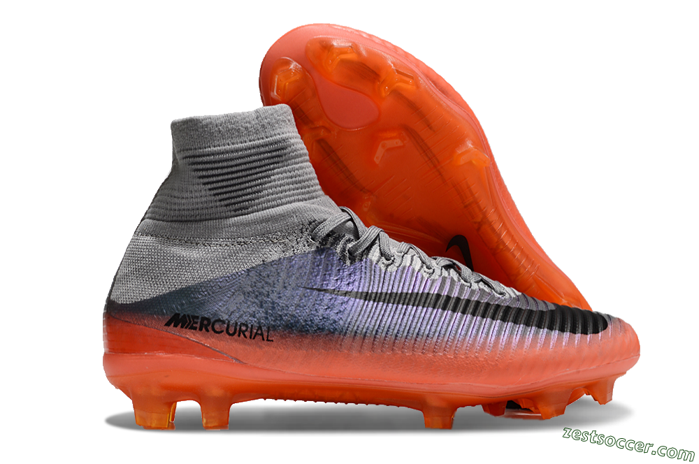 Nike Zoom Mercurial Superfly 5 Elite FG High-Tops Soccer Cleats - Grey/Black/Orange 0
