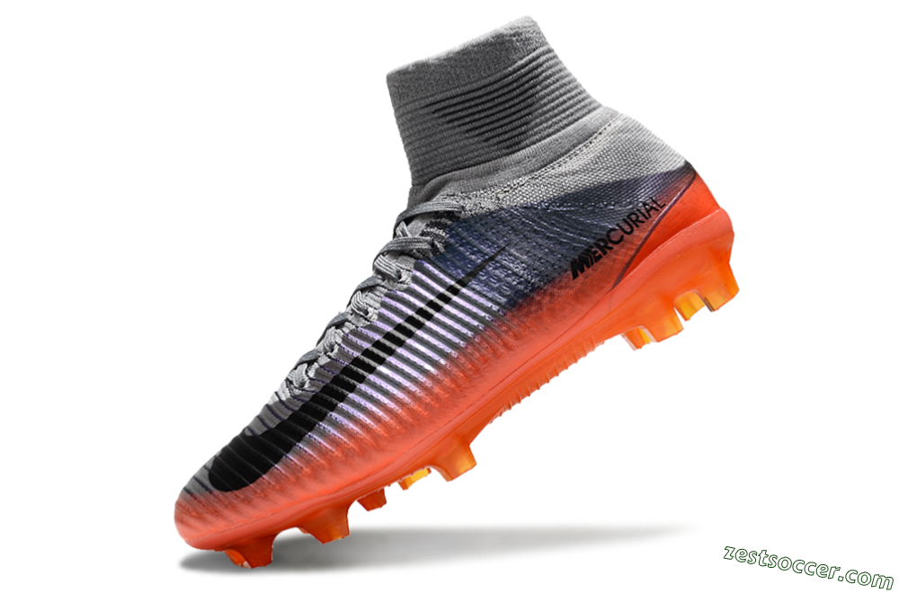 Nike Zoom Mercurial Superfly 5 Elite FG High-Tops Soccer Cleats - Grey/Black/Orange 5