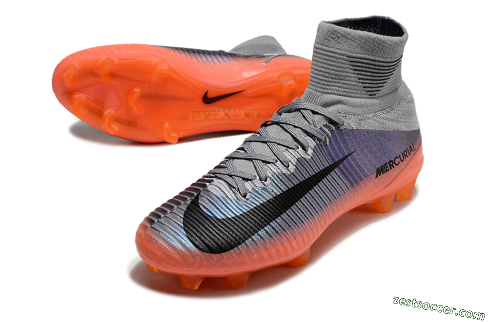 Nike Zoom Mercurial Superfly 5 Elite FG High-Tops Soccer Cleats - Grey/Black/Orange 3