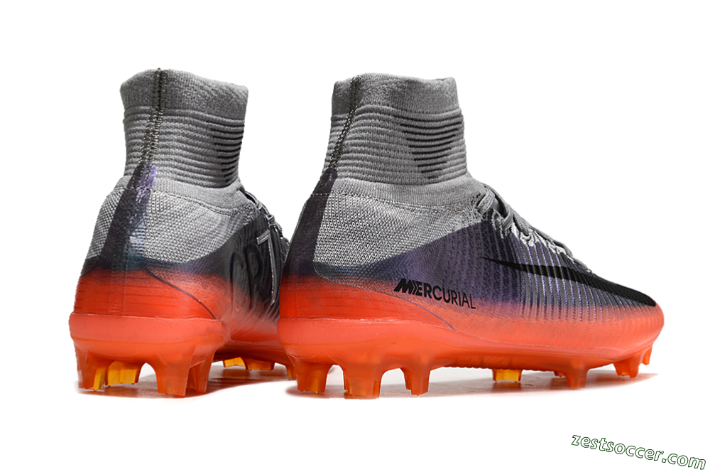 Nike Zoom Mercurial Superfly 5 Elite FG High-Tops Soccer Cleats - Grey/Black/Orange 6