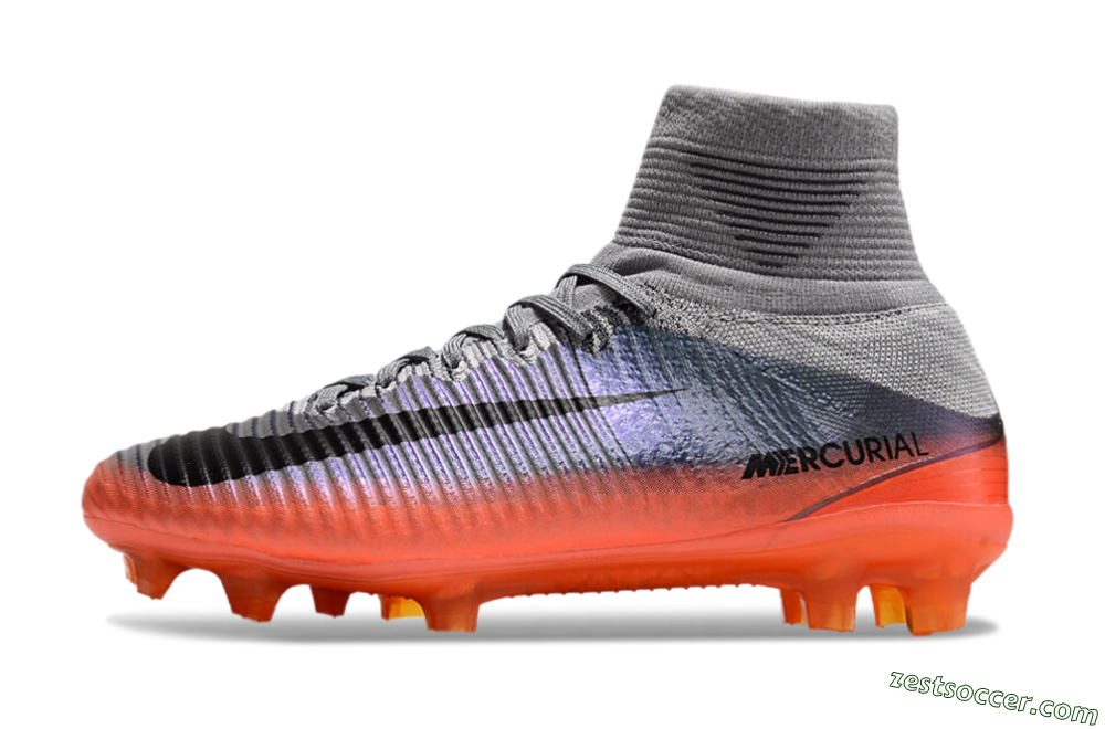 Nike Zoom Mercurial Superfly 5 Elite FG High-Tops Soccer Cleats - Grey/Black/Orange 2