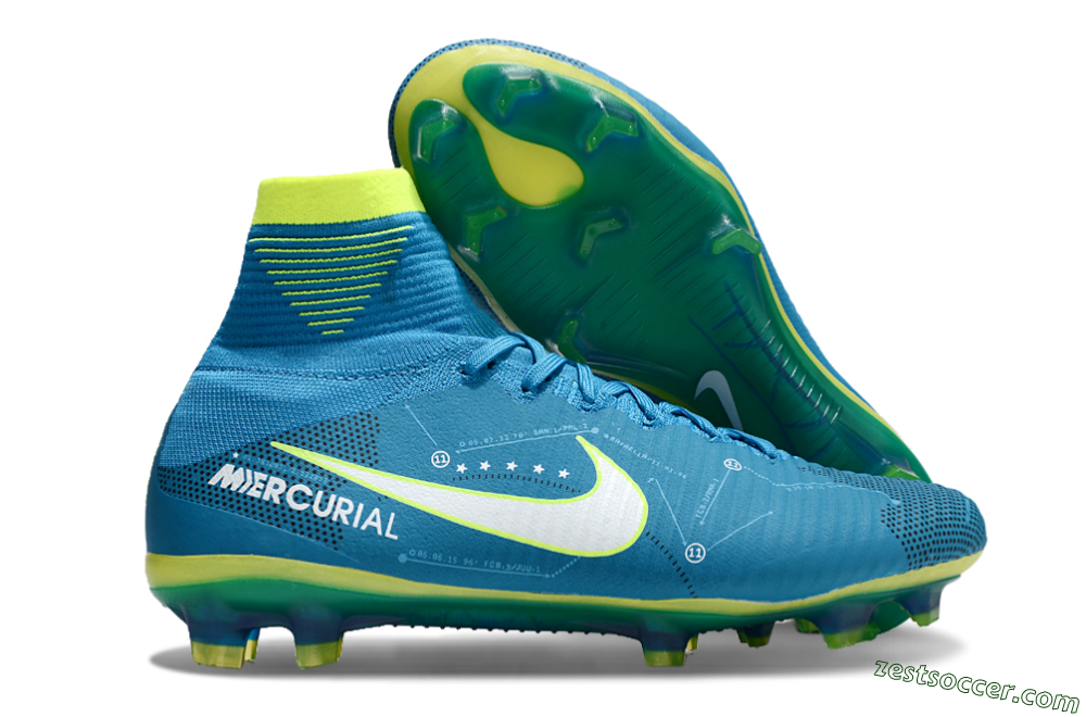 Nike Zoom Mercurial Superfly 5 Elite FG High-Tops Soccer Cleats - Blue/White/Yellow 0