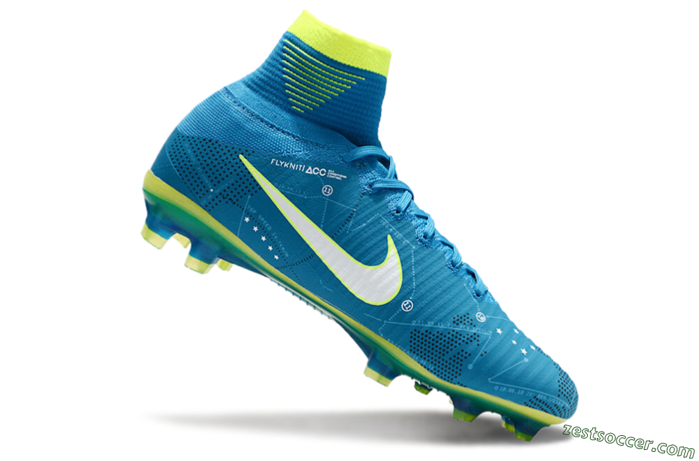 Nike Zoom Mercurial Superfly 5 Elite FG High-Tops Soccer Cleats - Blue/White/Yellow 4