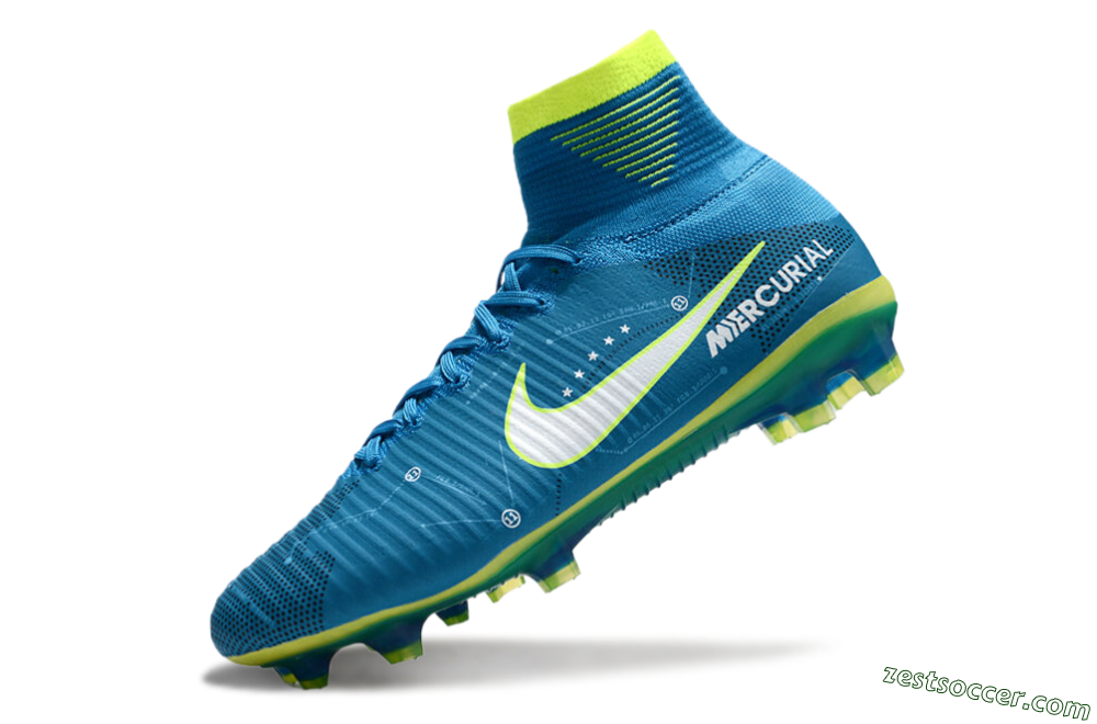 Nike Zoom Mercurial Superfly 5 Elite FG High-Tops Soccer Cleats - Blue/White/Yellow 5