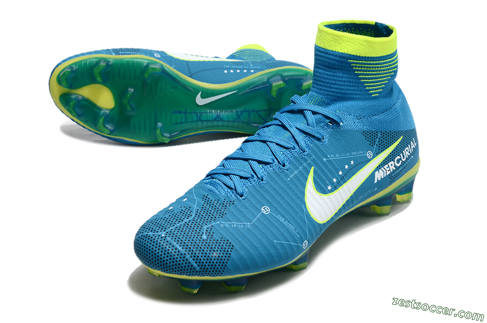 Nike Zoom Mercurial Superfly 5 Elite FG High-Tops Soccer Cleats - Blue/White/Yellow 3