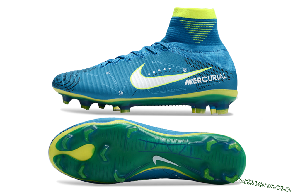 Nike Zoom Mercurial Superfly 5 Elite FG High-Tops Soccer Cleats - Blue/White/Yellow 1