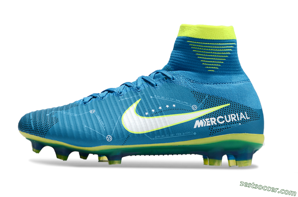 Nike Zoom Mercurial Superfly 5 Elite FG High-Tops Soccer Cleats - Blue/White/Yellow 2