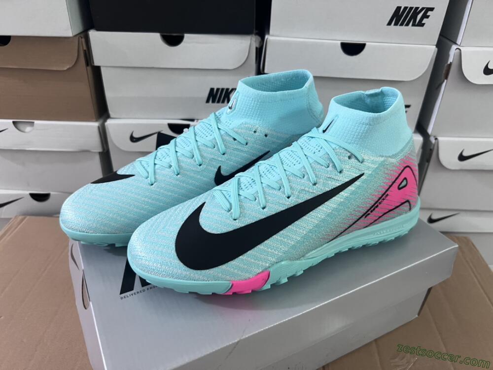 Nike Air Zoom Mercurial Superfly 10 Elite TF High-Tops Soccer Shoes - Green/Pink/Black