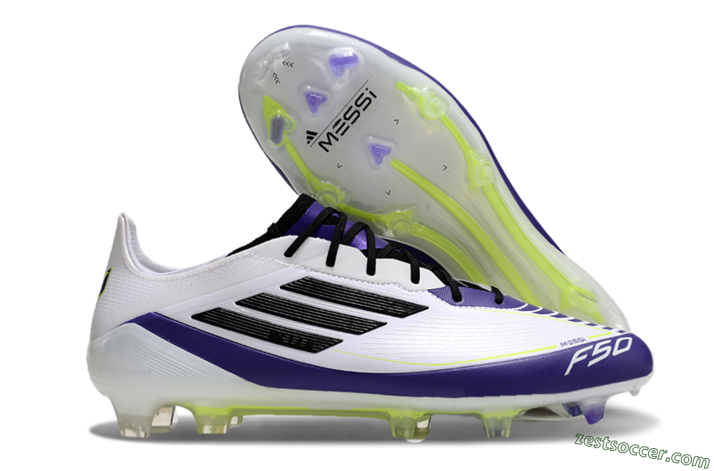 Adidas F50 Elite FG Low-Tops Soccer Cleats - White/Purple/Black/Yellow 0