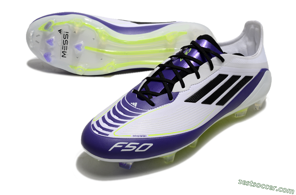 Adidas F50 Elite FG Low-Tops Soccer Cleats - White/Purple/Black/Yellow 3