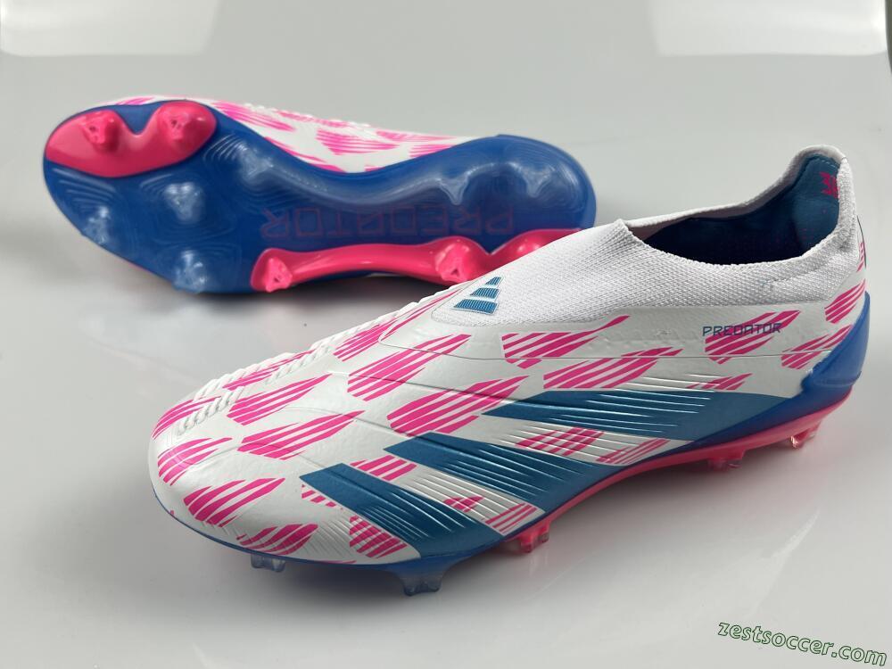 Adidas Predator Elite 24 Laceless FG Low-Tops Soccer Cleats - White/Pink/Blue