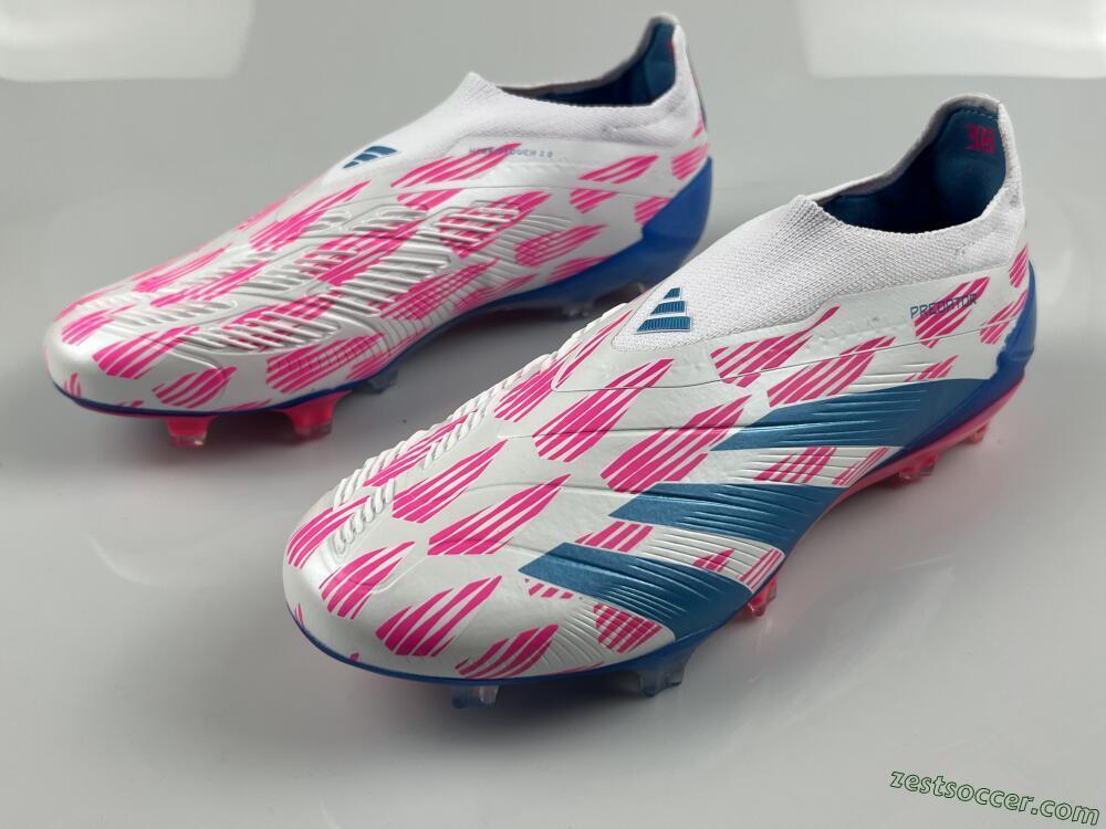 Adidas Predator Elite 24 Laceless FG Low-Tops Soccer Cleats - White/Pink/Blue