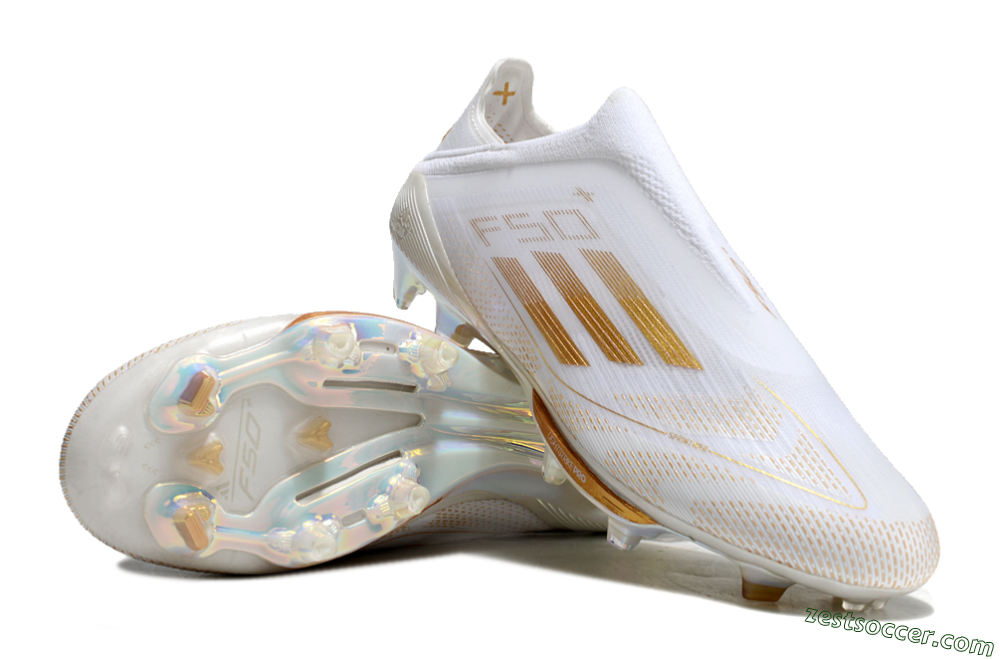 Adidas F50+ Lightstrike Pro Laceless FG Low-Tops Soccer Cleats - White/Gold 2