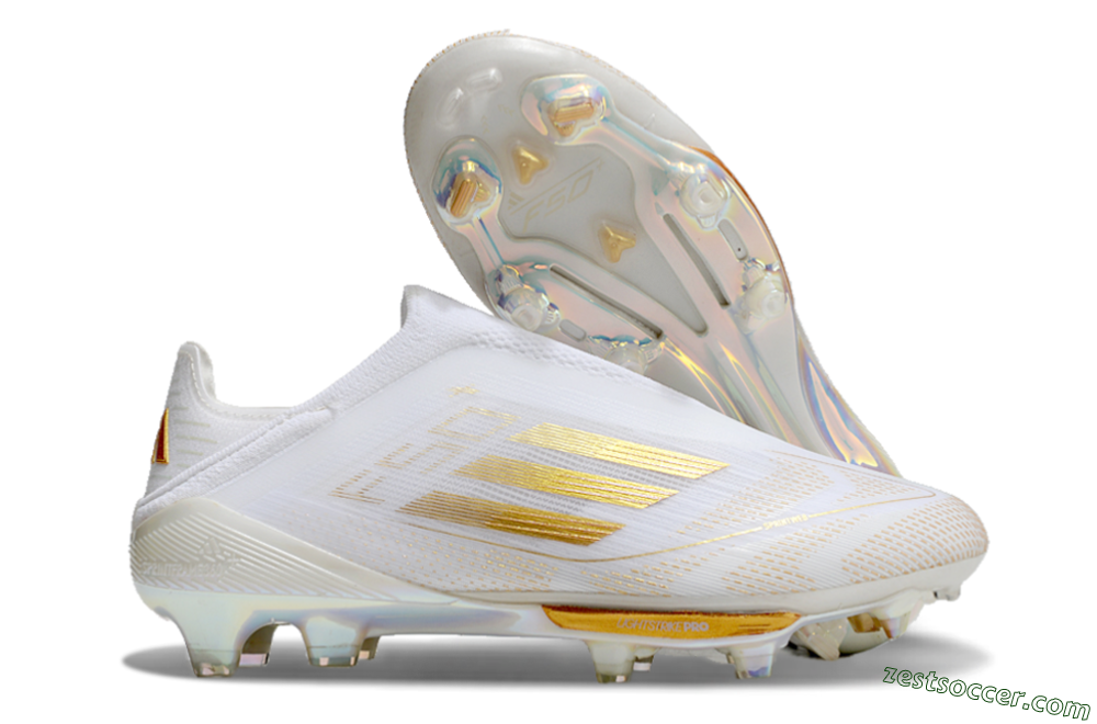 Adidas F50+ Lightstrike Pro Laceless FG Low-Tops Soccer Cleats - White/Gold 0