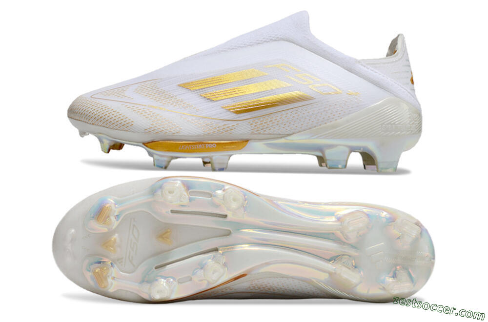 Adidas F50+ Lightstrike Pro Laceless FG Low-Tops Soccer Cleats - White/Gold 1