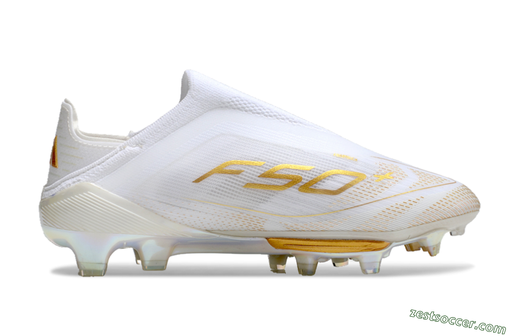 Adidas F50+ Lightstrike Pro Laceless FG Low-Tops Soccer Cleats - White/Gold 6