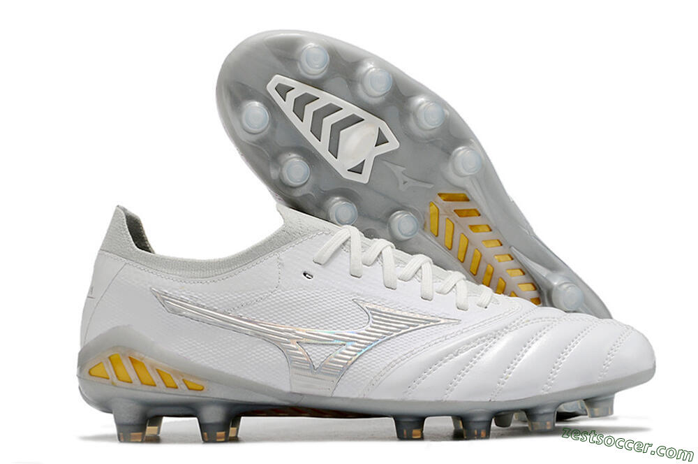 Mizuno Morelia Neo 3 FG Low-Tops Soccer Cleats - White/Silver/Yellow 0