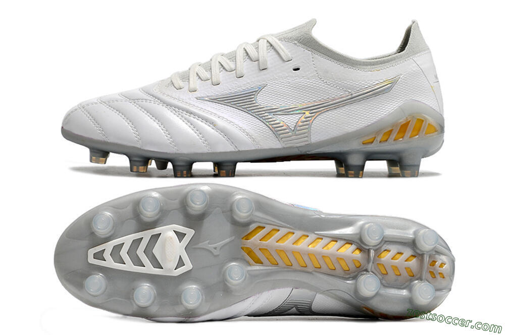 Mizuno Morelia Neo 3 FG Low-Tops Soccer Cleats - White/Silver/Yellow 1