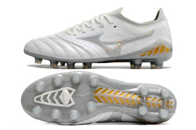 Mizuno Morelia Neo 3 FG Low-Tops Soccer Cleats - White/Silver/Yellow