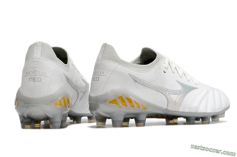 Mizuno Morelia Neo 3 FG Low-Tops Soccer Cleats - White/Silver/Yellow 6