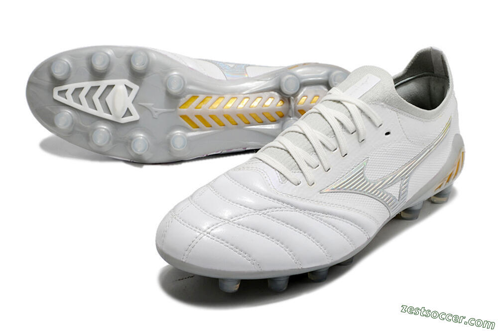 Mizuno Morelia Neo 3 FG Low-Tops Soccer Cleats - White/Silver/Yellow 3