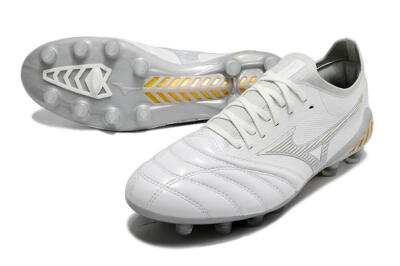 Mizuno Morelia Neo 3 FG Low-Tops Soccer Cleats - White/Silver/Yellow