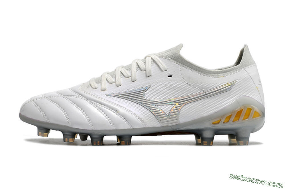 Mizuno Morelia Neo 3 FG Low-Tops Soccer Cleats - White/Silver/Yellow 2