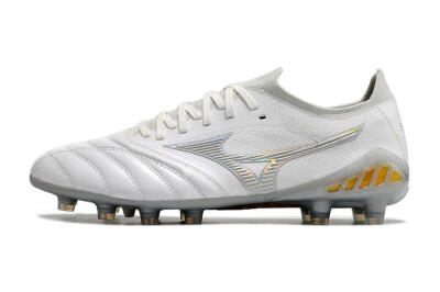 Mizuno Morelia Neo 3 FG Low-Tops Soccer Cleats - White/Silver/Yellow