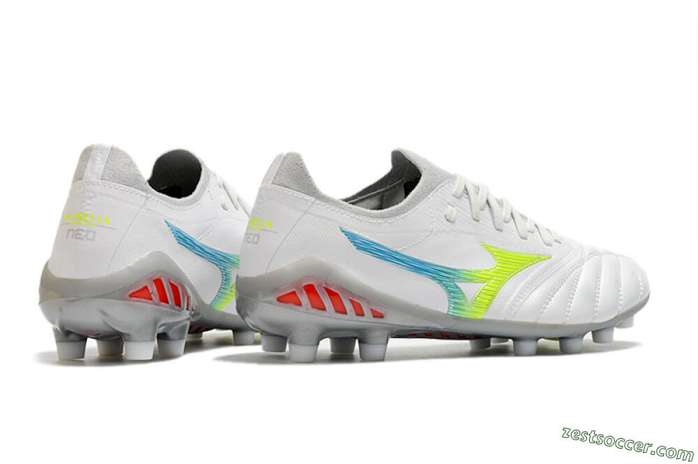 Mizuno Morelia Neo 3 FG Low-Tops Soccer Cleats - White/Rainbow/Silver 6