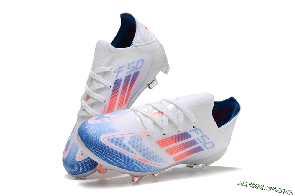 Adidas F50 Elite FG Low-Tops Soccer Cleats - White/Blue/Red 3
