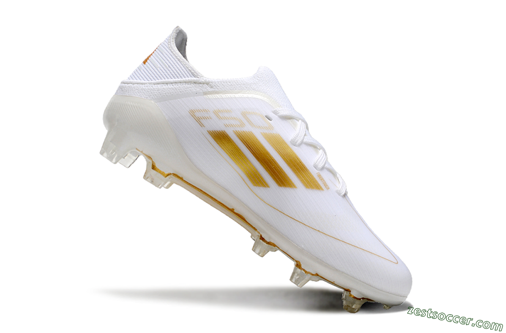 Kids Adidas F50 Elite FG Low-Tops Soccer Cleats - White/Gold/Red 4