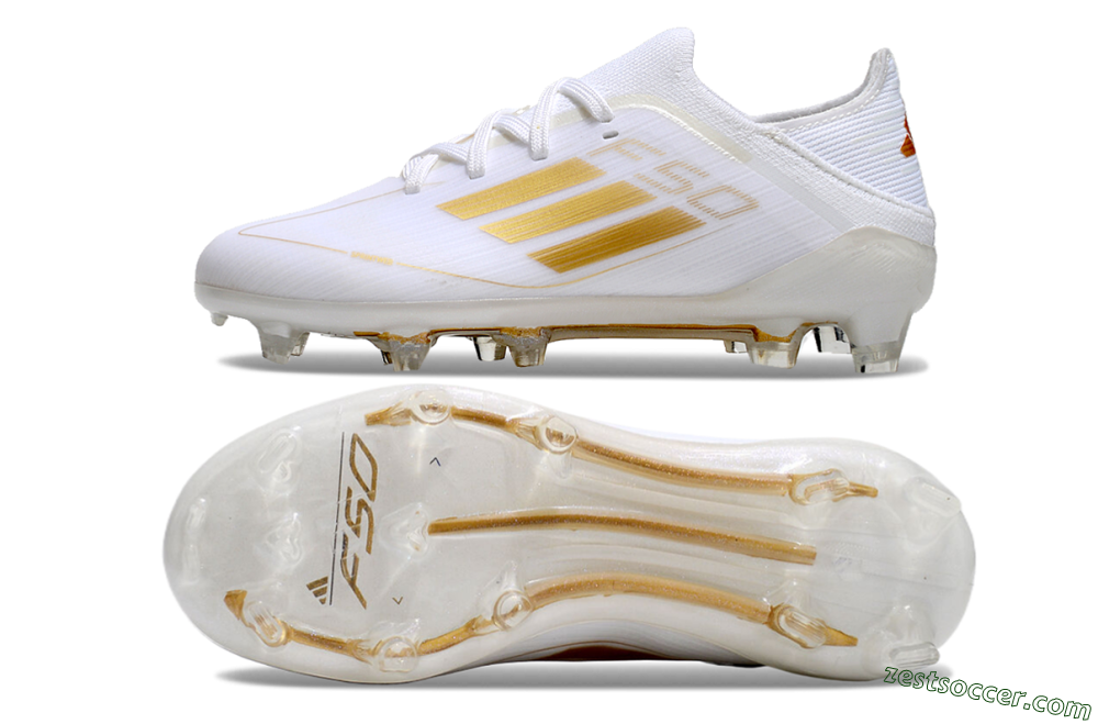 Kids Adidas F50 Elite FG Low-Tops Soccer Cleats - White/Gold/Red 1