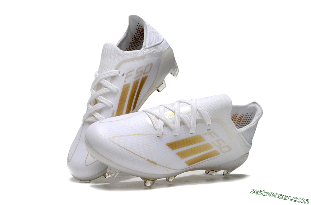 Kids Adidas F50 Elite FG Low-Tops Soccer Cleats - White/Gold/Red 3