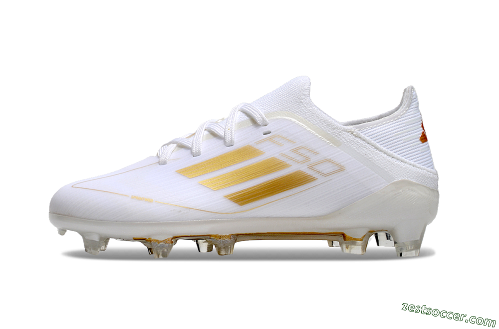 Kids Adidas F50 Elite FG Low-Tops Soccer Cleats - White/Gold/Red 2