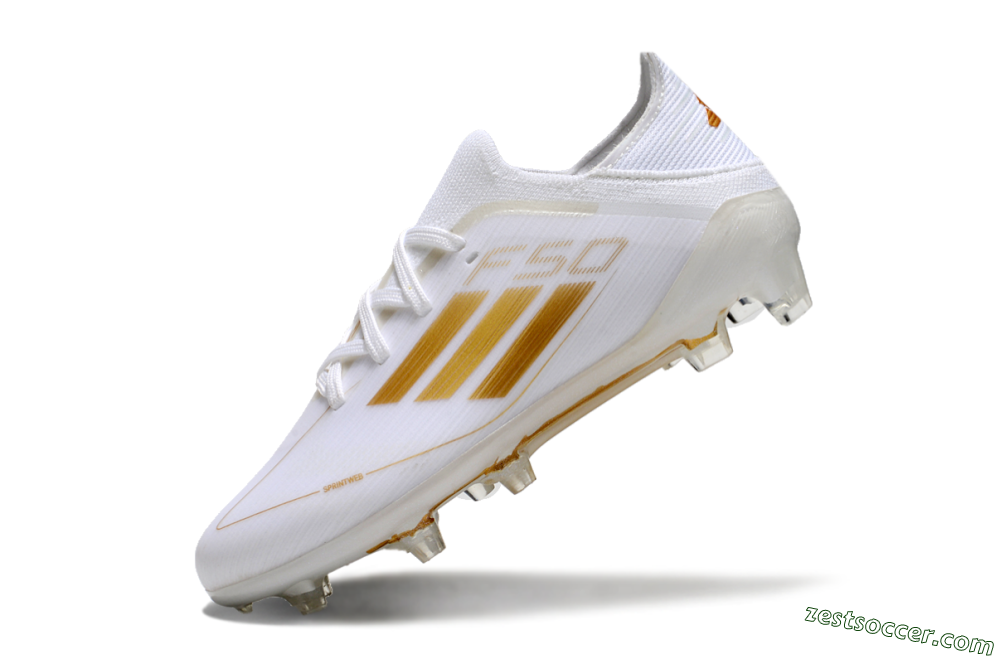 Kids Adidas F50 Elite FG Low-Tops Soccer Cleats - White/Gold/Red 5