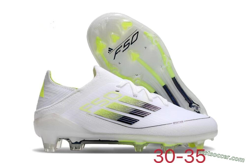 Kids Adidas F50 Elite FG Low-Tops Soccer Cleats - White/Blue/Yellow 0