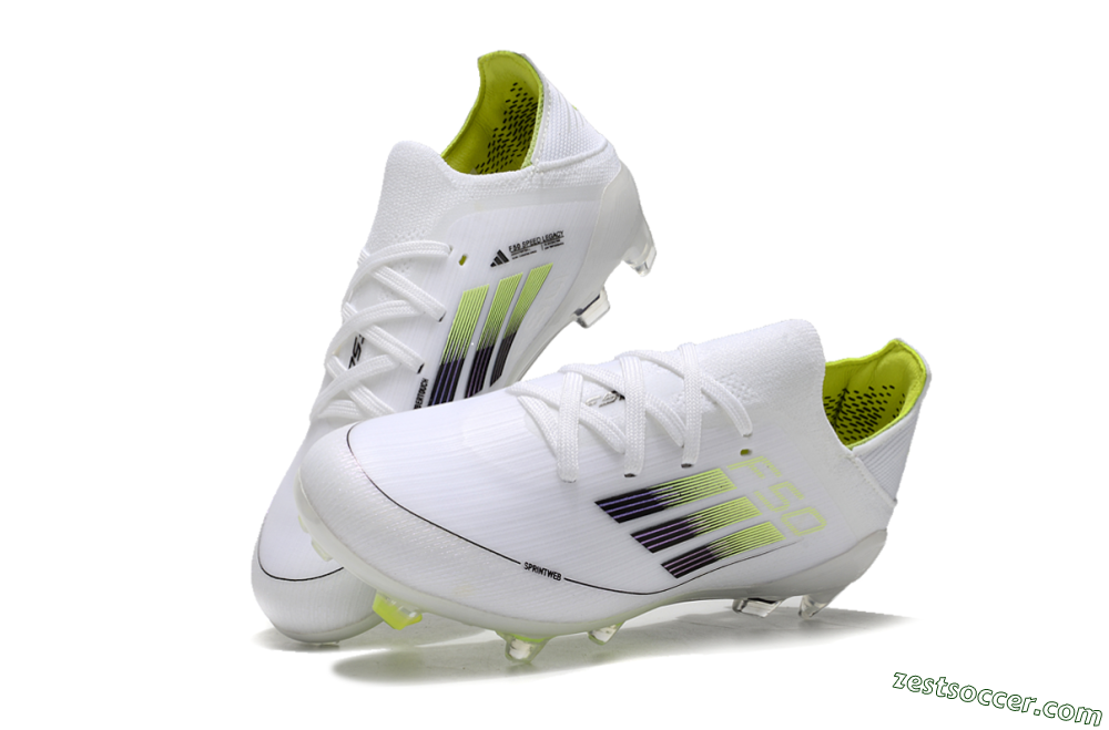 Kids Adidas F50 Elite FG Low-Tops Soccer Cleats - White/Blue/Yellow 3