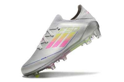 Kids Adidas F50 Elite FG Low-Tops Soccer Cleats - Silver/Pink/Yellow