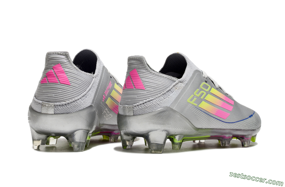 Kids Adidas F50 Elite FG Low-Tops Soccer Cleats - Silver/Pink/Yellow 7