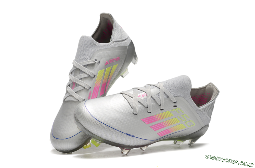 Kids Adidas F50 Elite FG Low-Tops Soccer Cleats - Silver/Pink/Yellow 3