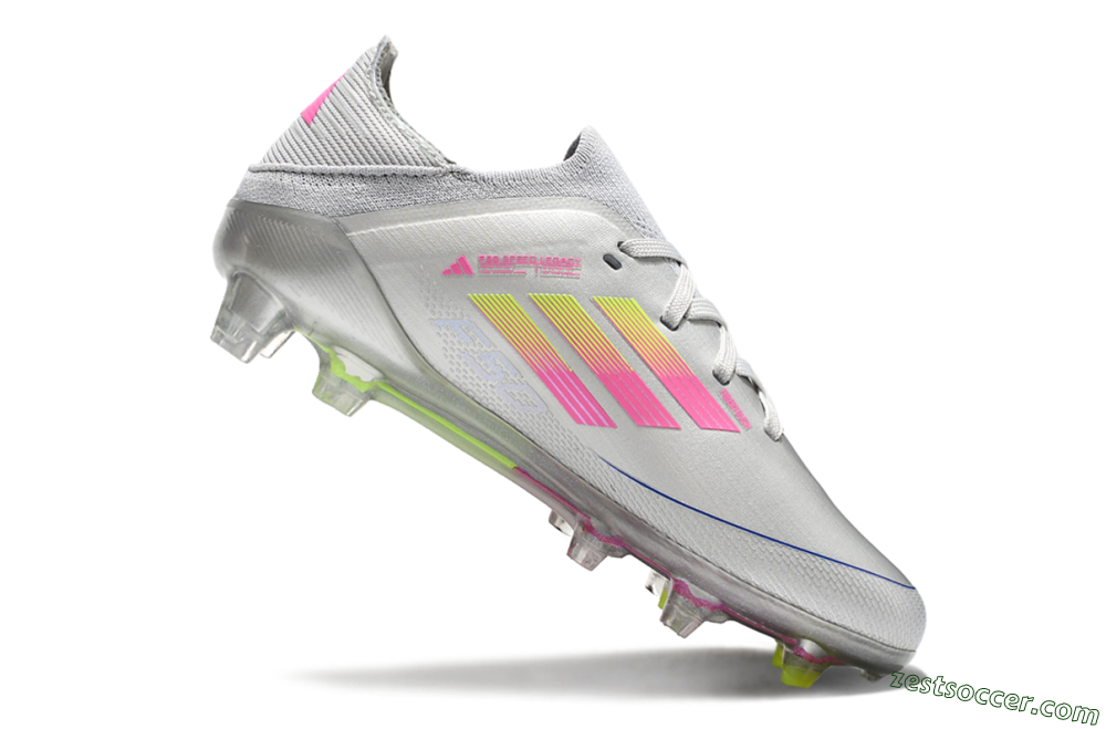 Kids Adidas F50 Elite FG Low-Tops Soccer Cleats - Silver/Pink/Yellow 4