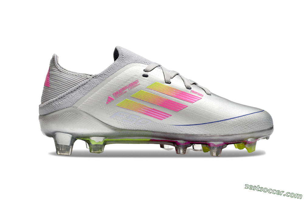 Kids Adidas F50 Elite FG Low-Tops Soccer Cleats - Silver/Pink/Yellow 6