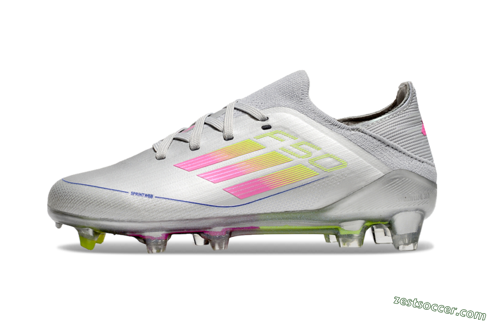 Kids Adidas F50 Elite FG Low-Tops Soccer Cleats - Silver/Pink/Yellow 2