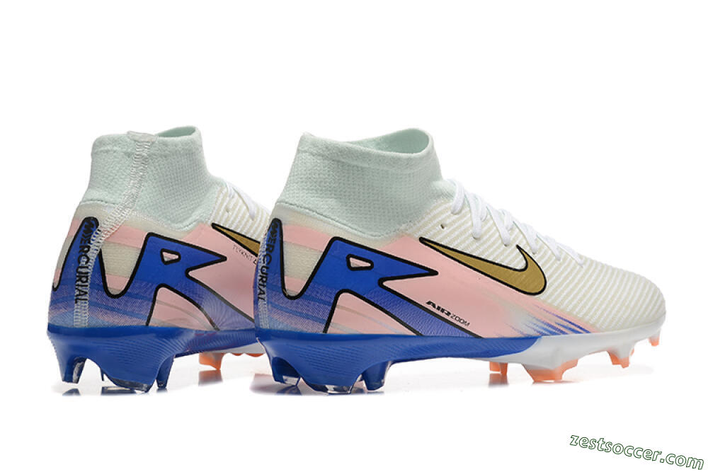 Nike Air Zoom Mercurial Superfly 10 Elite FG High-Tops Soccer Cleats - White/Gold/Blue/Pink 6